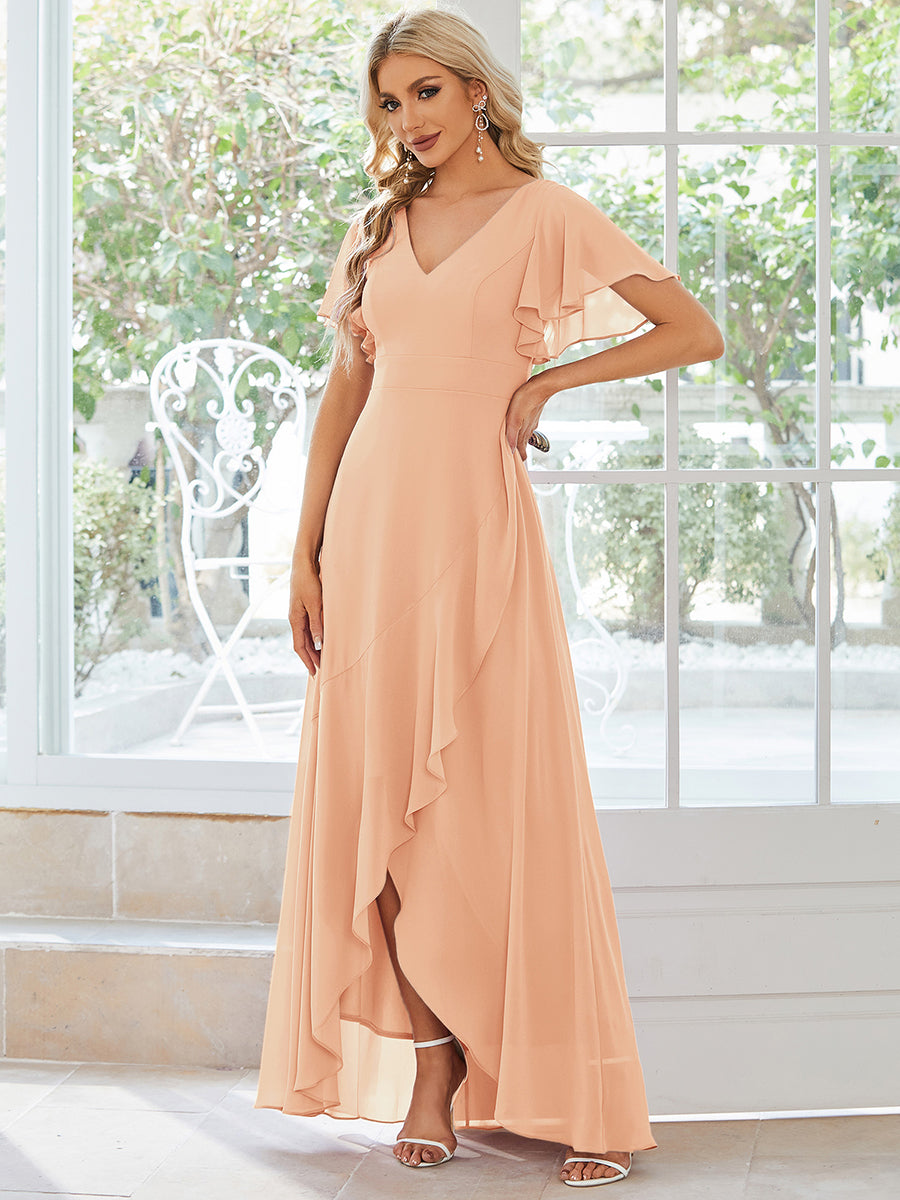 Taille personnalisée Robe demoiselle d'honneur Ourlet en feuille lotus Charmante #Couleur_Pêche