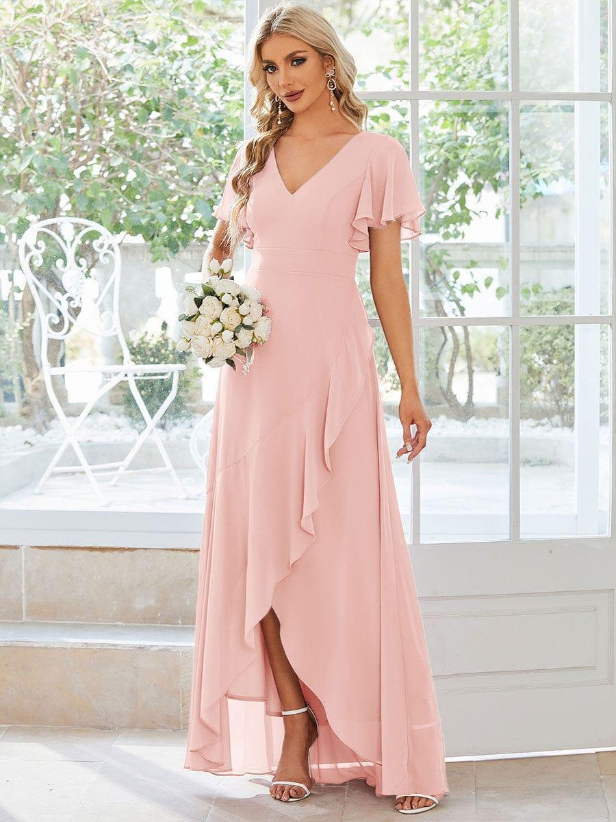 Robe demoiselle d'honneur Mousseline Ourlet en feuille de lotus Charmante #Couleur_Rose