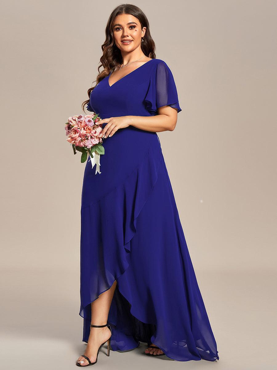 Robe demoiselle d'honneur Mousseline Ourlet en feuille de lotus Charmante #Couleur_Bleu Saphir