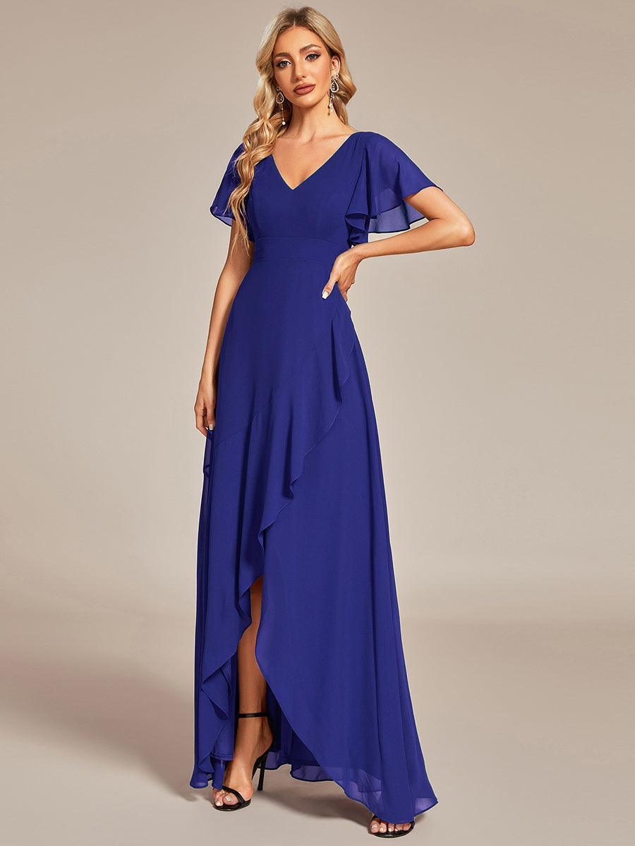 Robe demoiselle d'honneur Mousseline Ourlet en feuille de lotus Charmante #Couleur_Bleu Saphir