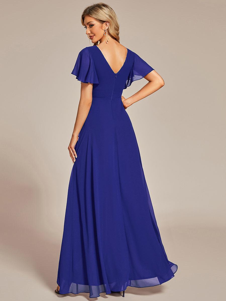 Robe demoiselle d'honneur Mousseline Ourlet en feuille de lotus Charmante #Couleur_Bleu Saphir