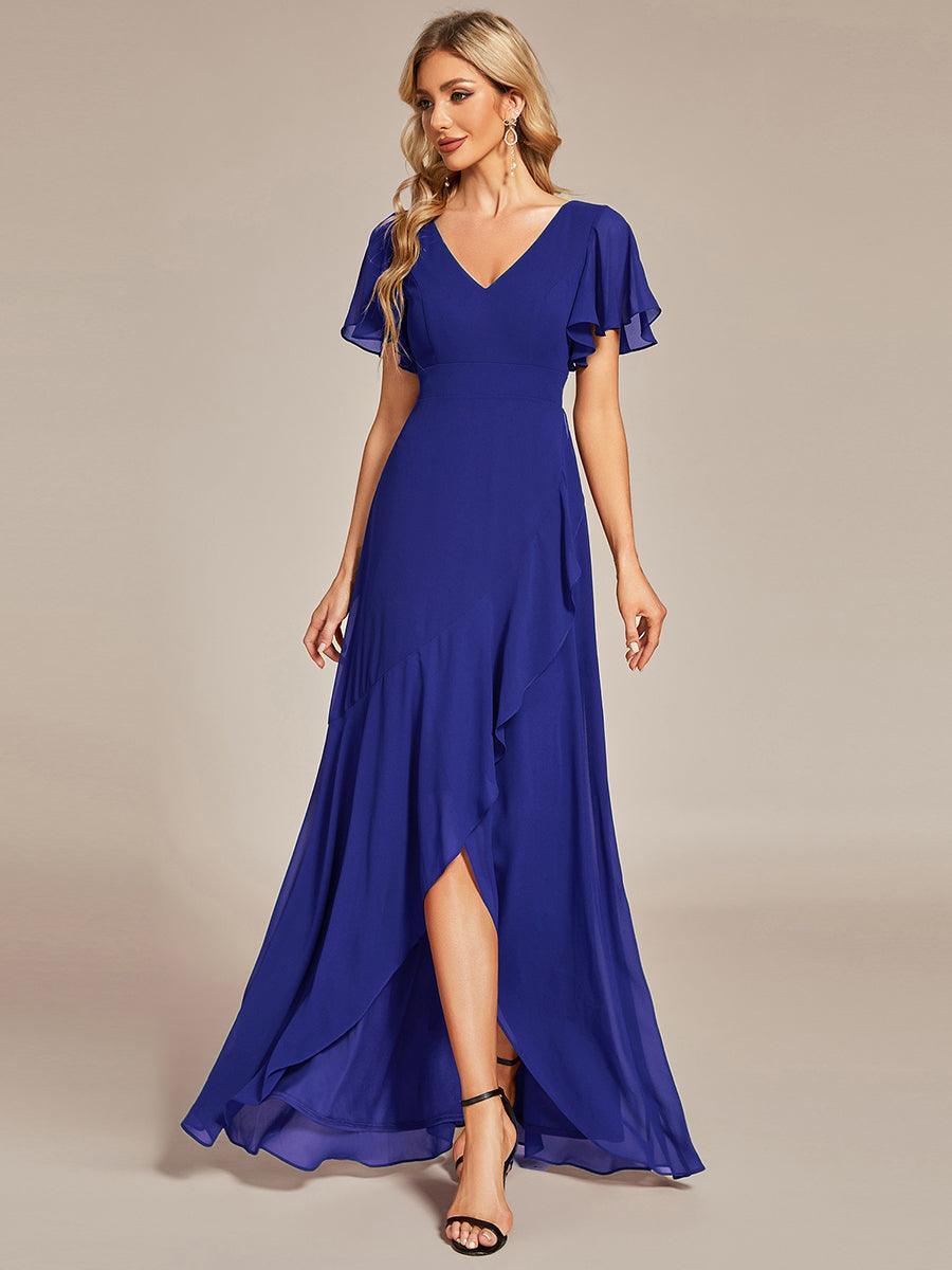 Robe demoiselle d'honneur Mousseline Ourlet en feuille de lotus Charmante #Couleur_Bleu Saphir