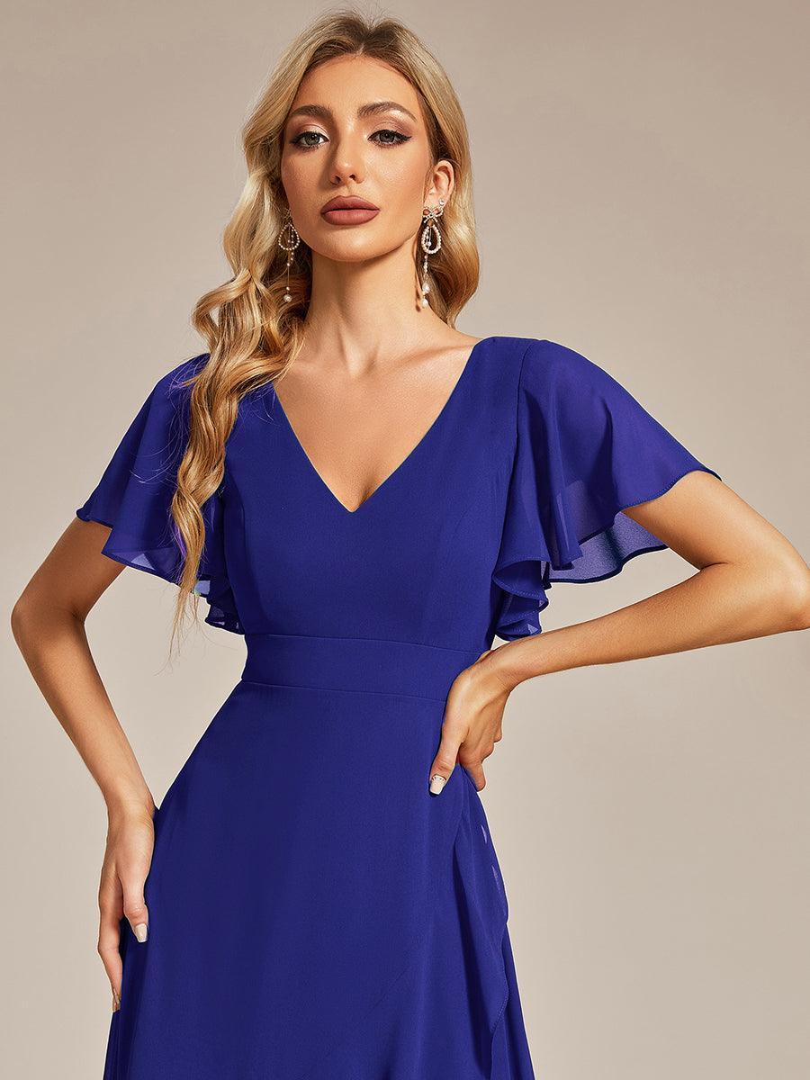 Robe demoiselle d'honneur Mousseline Ourlet en feuille de lotus Charmante #Couleur_Bleu Saphir