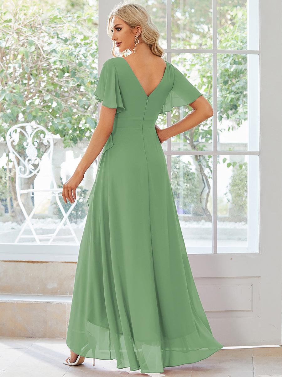 Robe demoiselle d'honneur Mousseline Ourlet en feuille de lotus Charmante #Couleur_Vert sauge