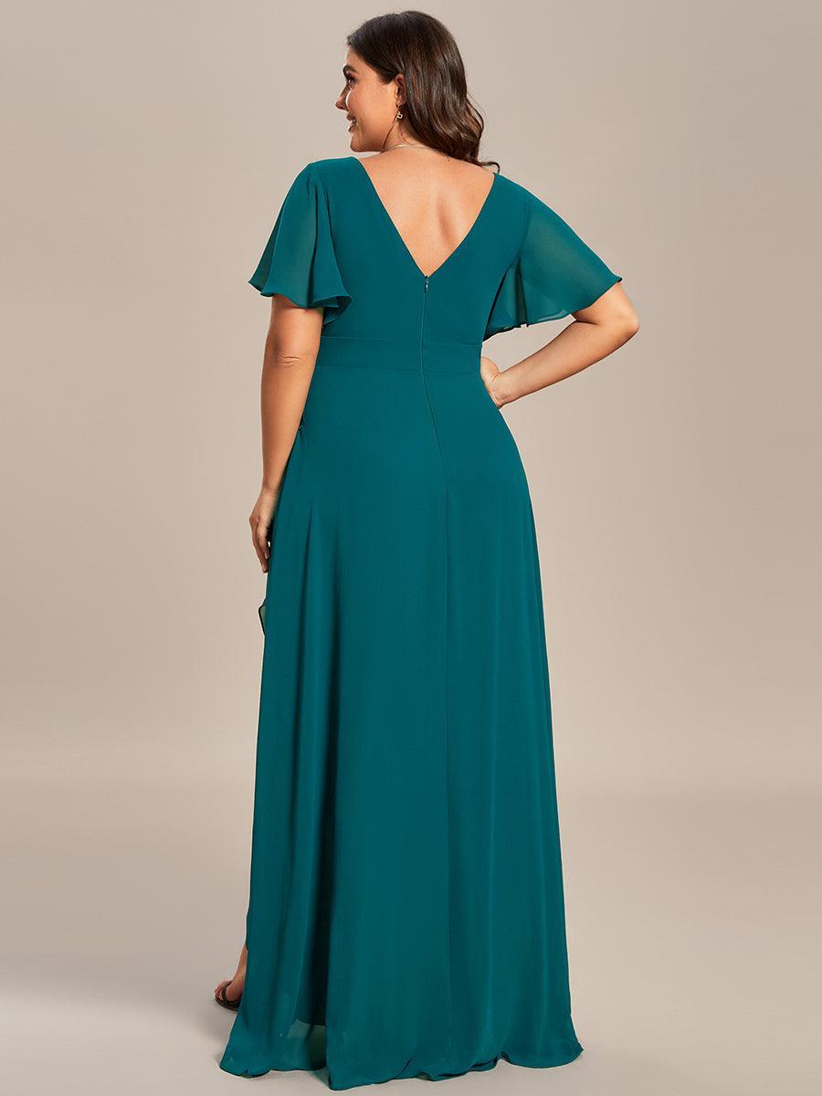 Robe demoiselle d'honneur Mousseline Ourlet en feuille de lotus Charmante #Couleur_Bleu Sarcelle