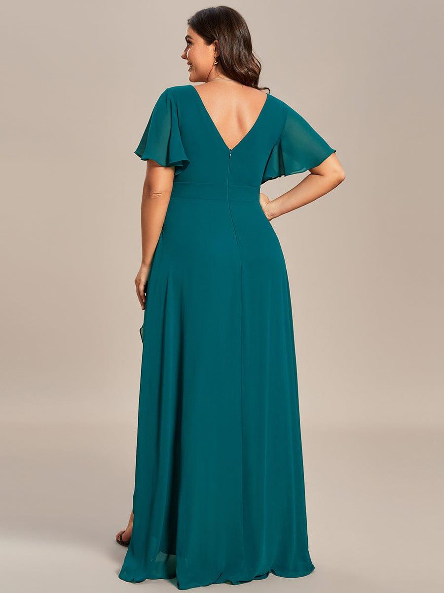Robe demoiselle d'honneur mousseline élégante Manches lotus grande taille #Couleur_Bleu Sarcelle