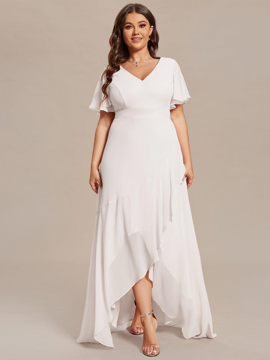 Robe demoiselle d'honneur Mousseline Ourlet en feuille de lotus Charmante #Couleur_Blanc