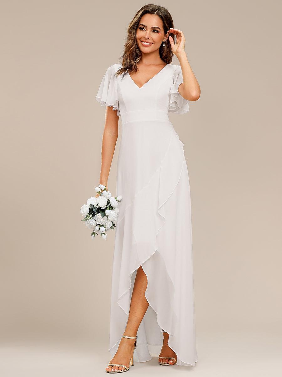 Robe demoiselle d'honneur Mousseline Ourlet en feuille de lotus Charmante #Couleur_Blanc