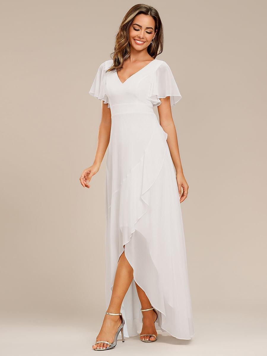 Robe demoiselle d'honneur Mousseline Ourlet en feuille de lotus Charmante #Couleur_Blanc