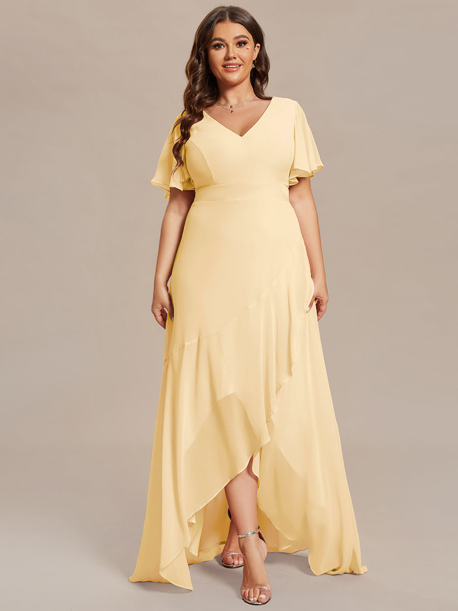 Robe demoiselle d'honneur Mousseline Ourlet en feuille de lotus Charmante #Couleur_Jaune