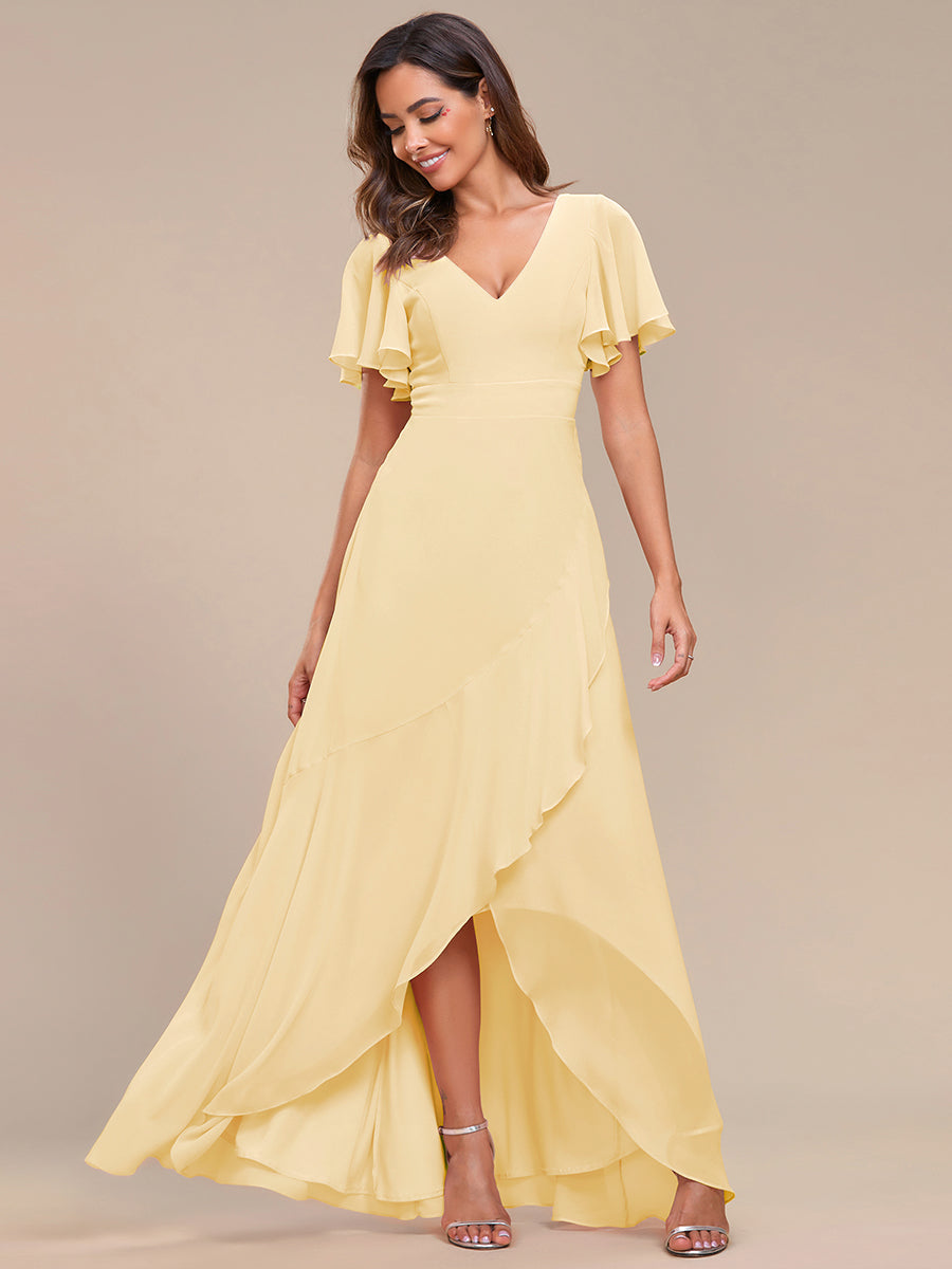 Robe demoiselle d'honneur Mousseline Ourlet en feuille de lotus Charmante #Couleur_Jaune