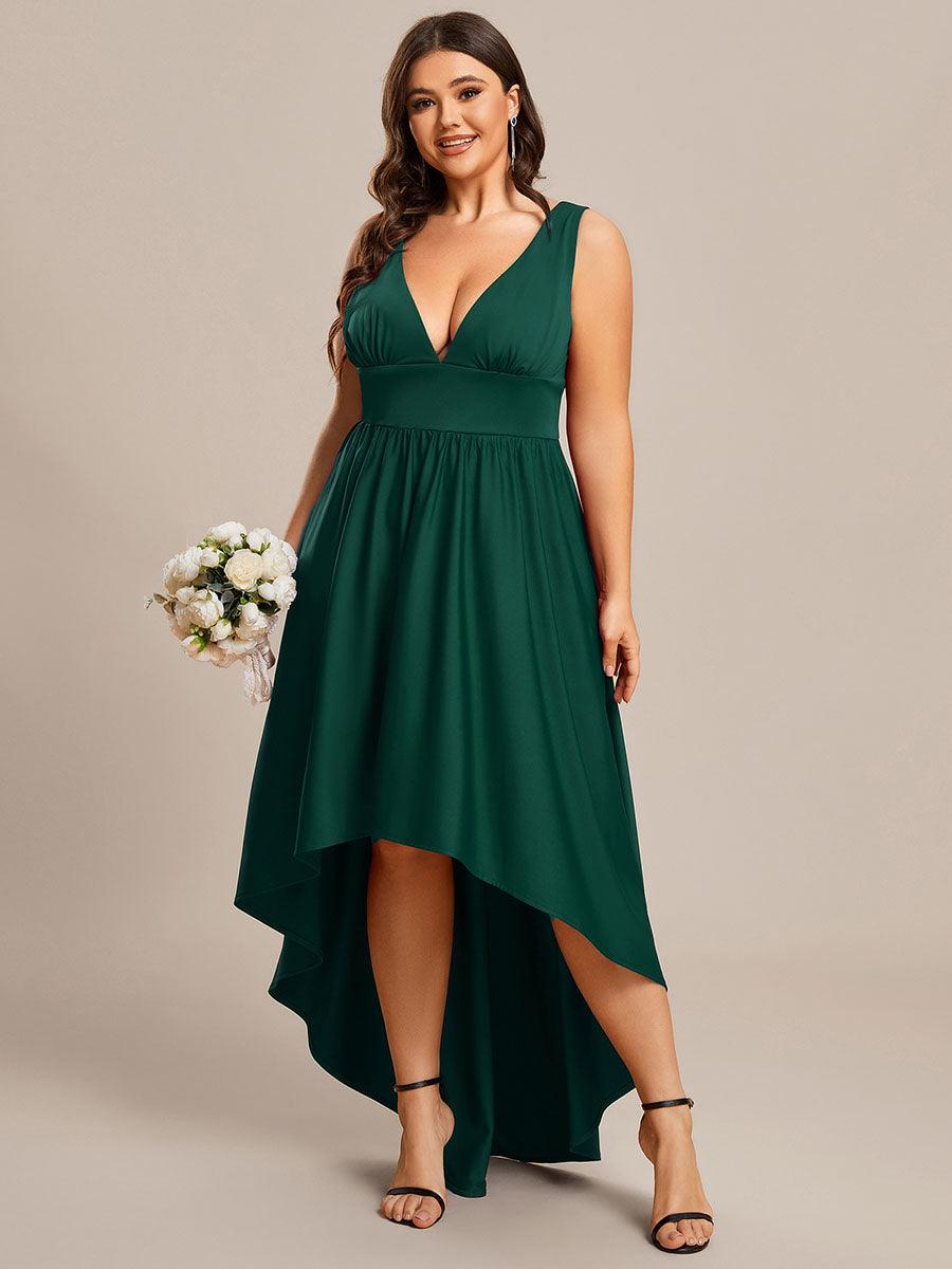 Robe de soir??e longue au sol ?? taille empire et ?? encolure en V #Couleur_Vert Fonce
