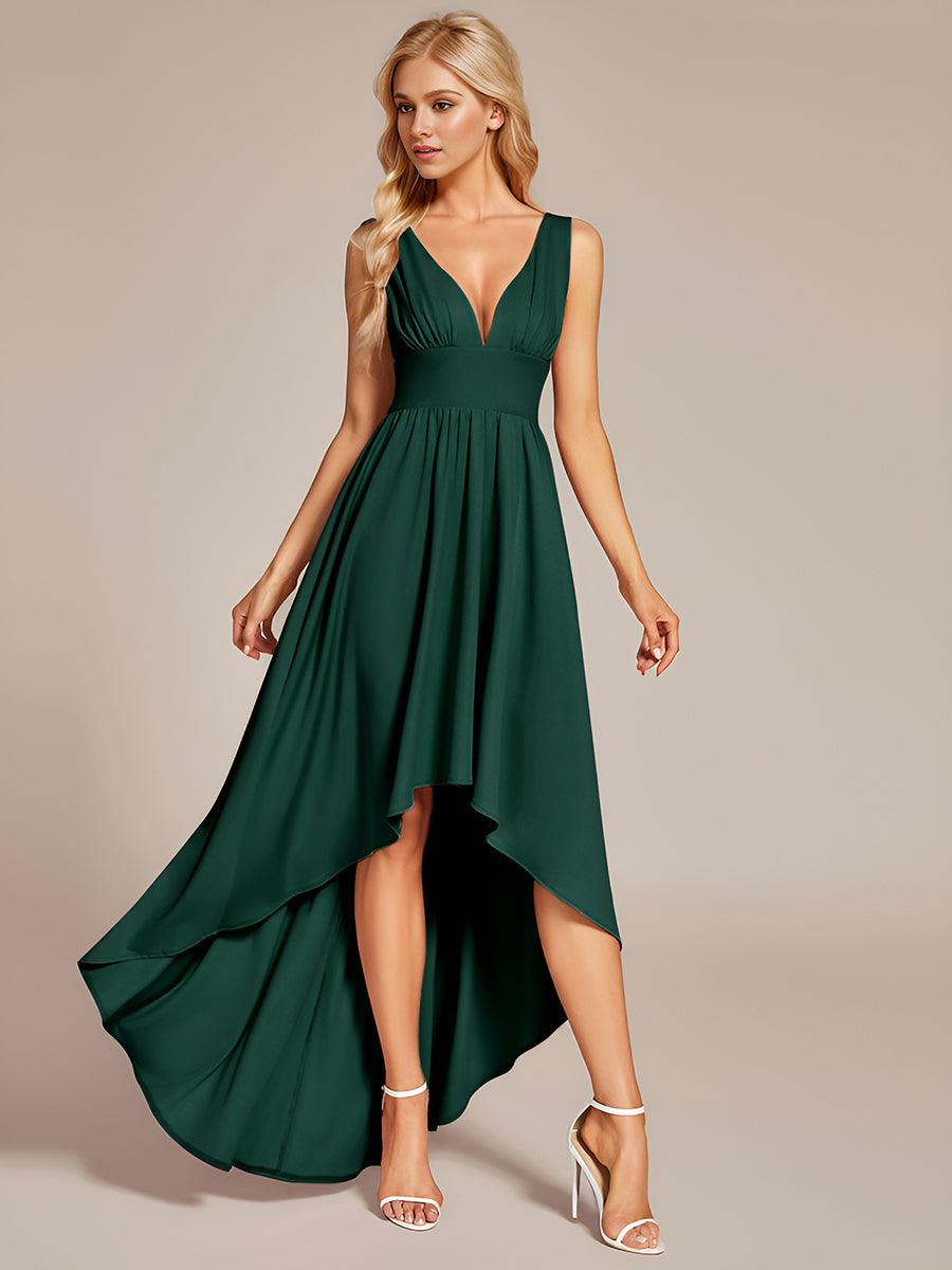 Robe de soir??e longue au sol ?? taille empire et ?? encolure en V #Couleur_Vert Fonce