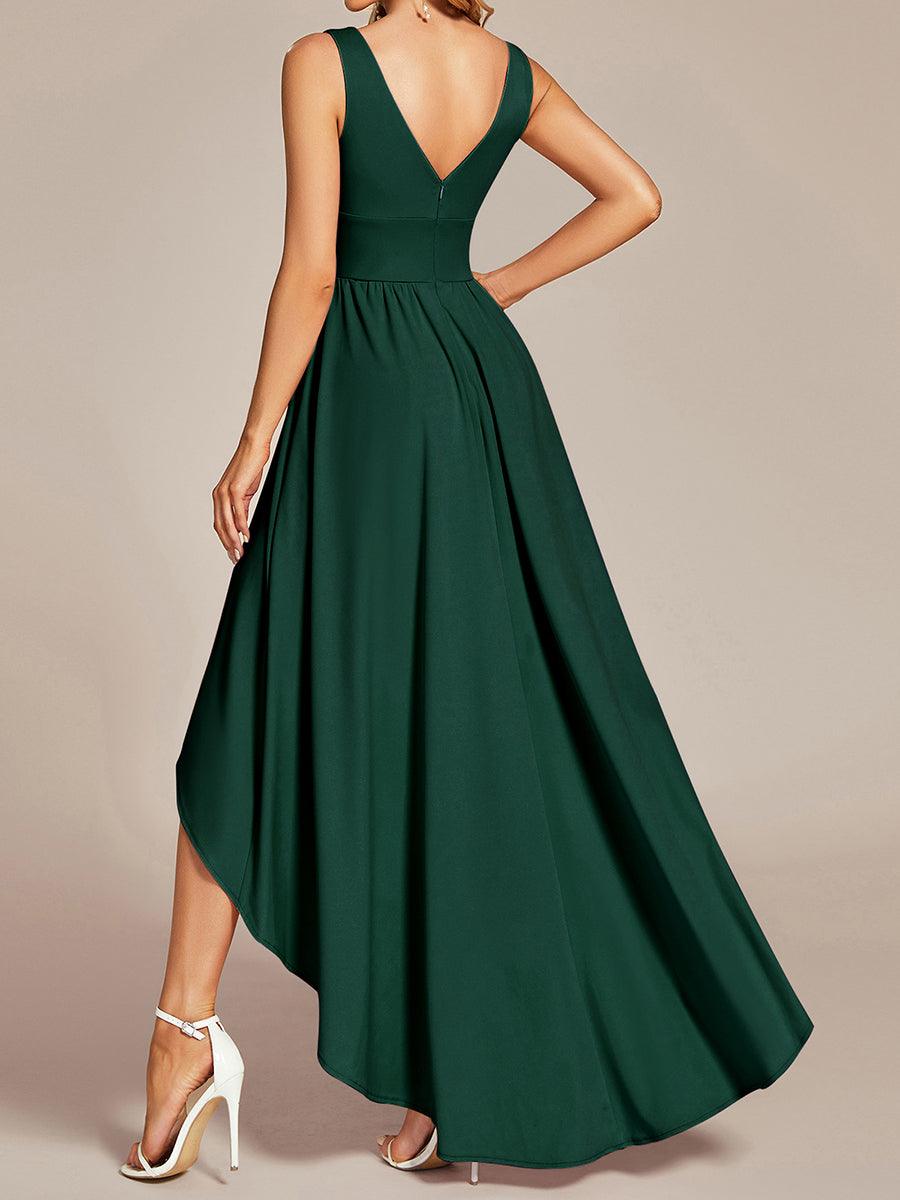 Robe de soir??e longue au sol ?? taille empire et ?? encolure en V #Couleur_Vert Fonce