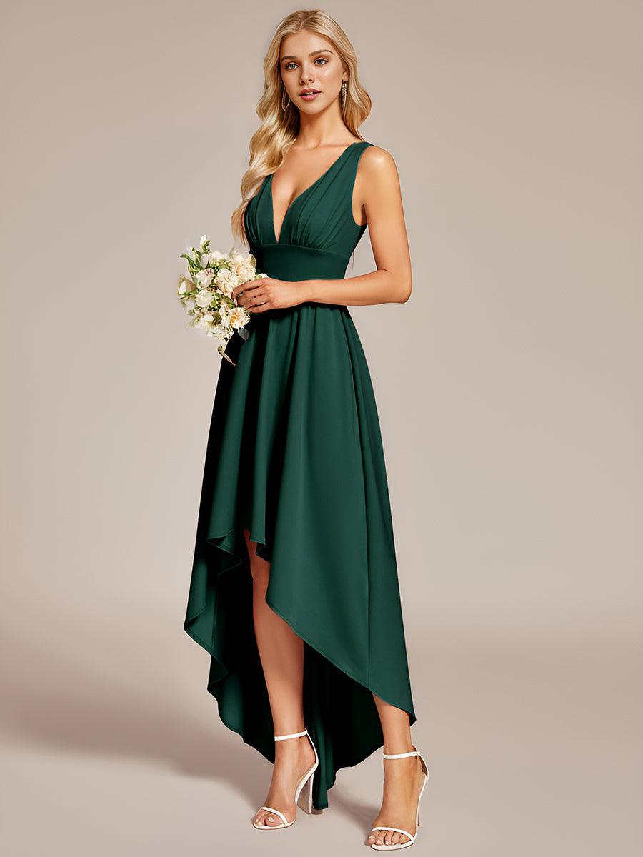 Robe de soir??e longue au sol ?? taille empire et ?? encolure en V #Couleur_Vert Fonce