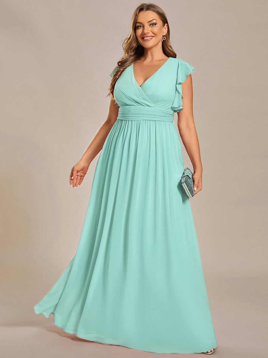 Robe demoiselle d'honneur en mousseline manches plissées avec découpe au dos #Couleur_Bleu pastel