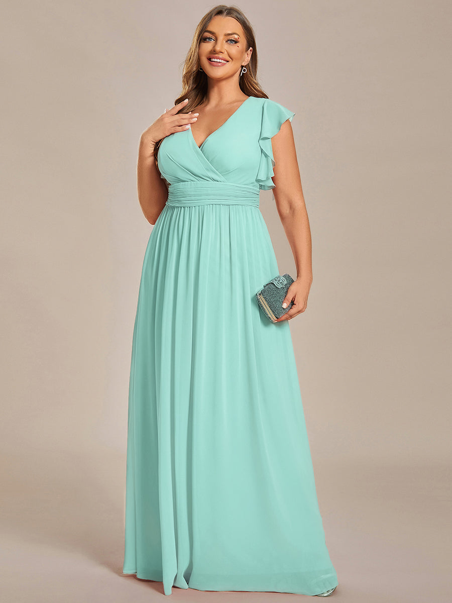Robe de demoiselle d'honneur en mousseline de soie avec manches à volants et découpes au dos #Couleur_EB