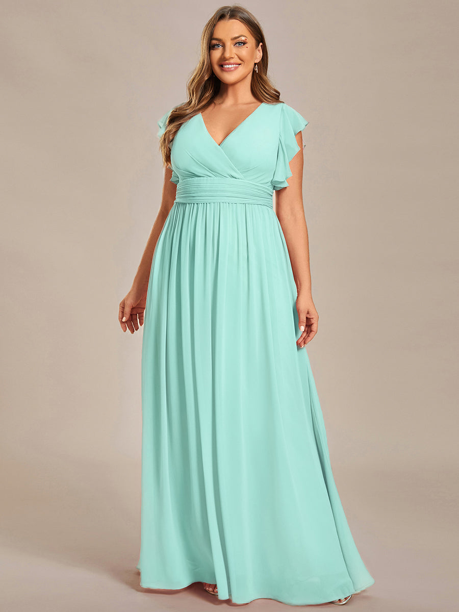 Robe demoiselle d'honneur en mousseline manches plissées avec découpe au dos #Couleur_Bleu pastel