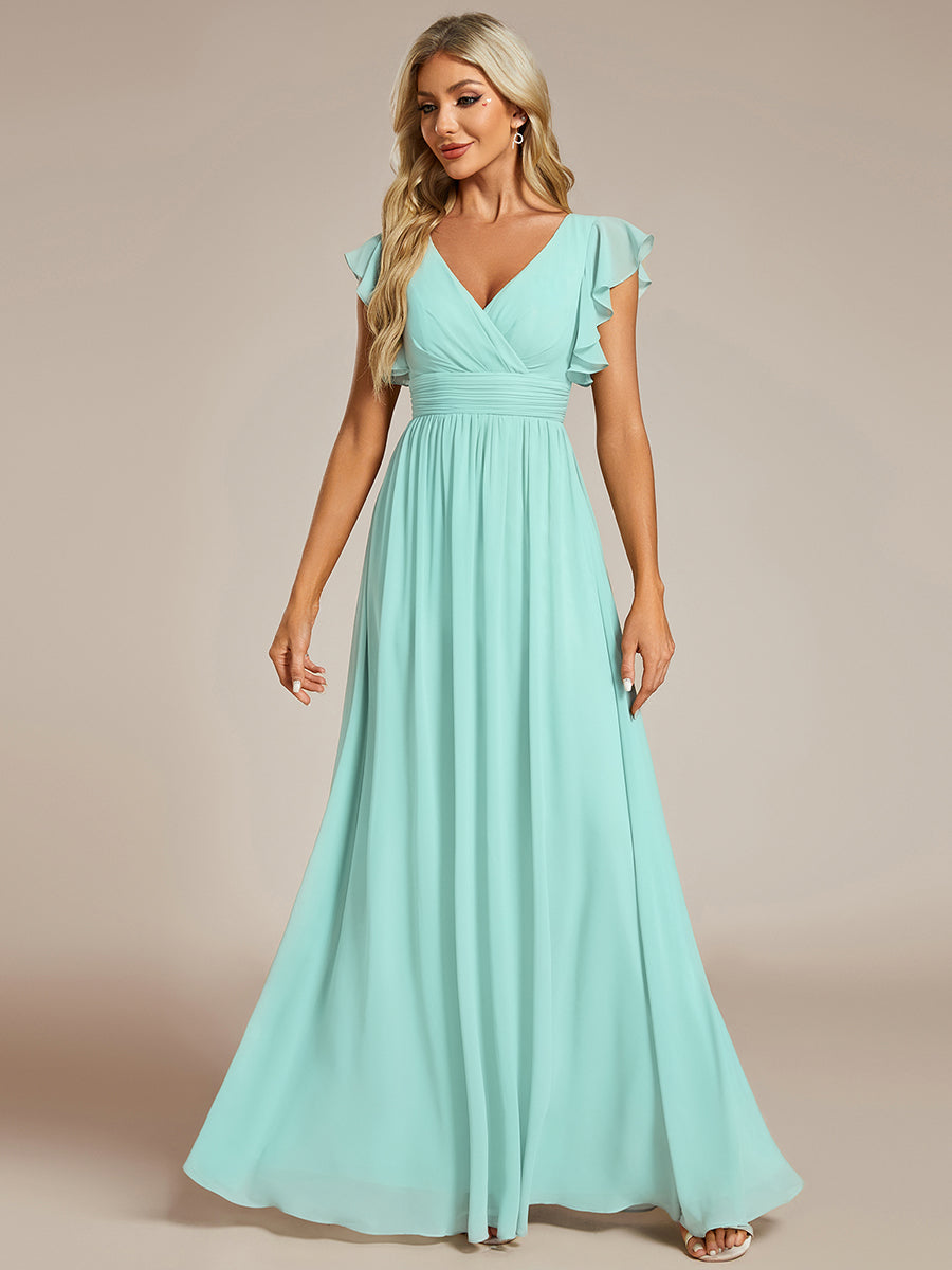 Robe de demoiselle d'honneur en mousseline de soie avec manches à volants et découpes au dos #Couleur_EB