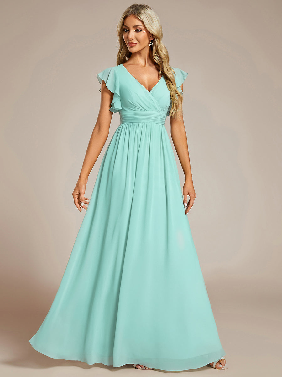 Robe de demoiselle d'honneur en mousseline de soie avec manches à volants et découpes au dos #Couleur_EB