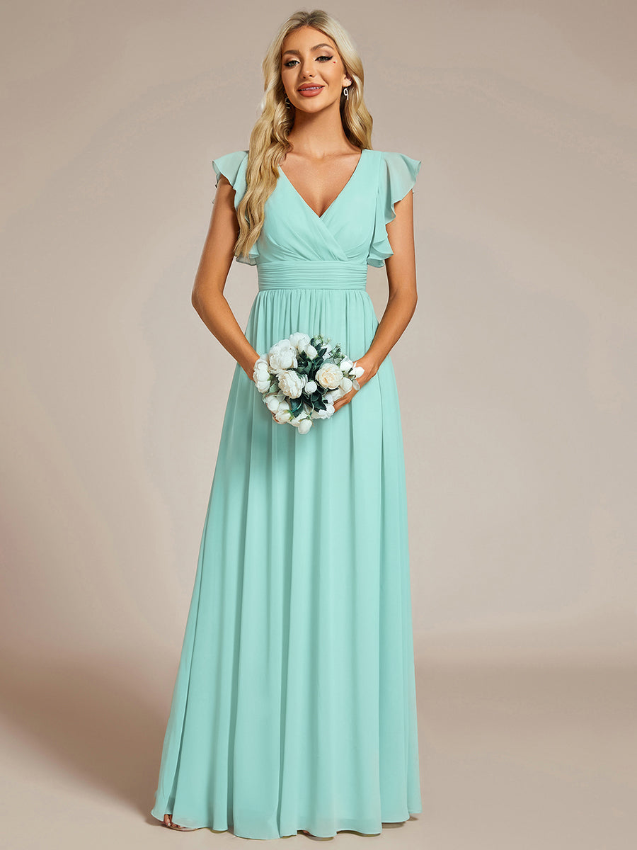 Robe de demoiselle d'honneur en mousseline de soie avec manches à volants et découpes au dos #Couleur_EB