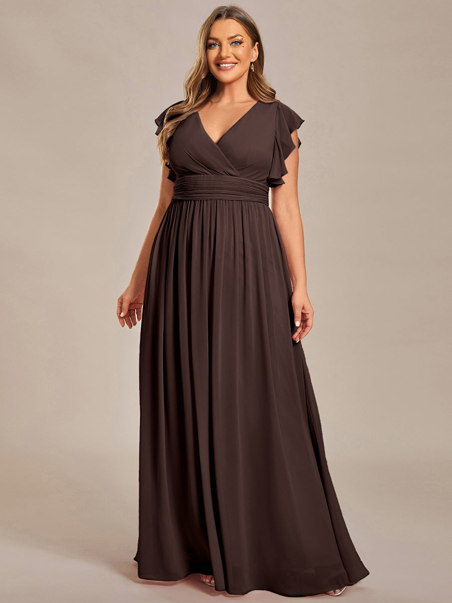 Robe demoiselle d'honneur en mousseline manches plissées avec découpe au dos #Couleur_Marron Espresso