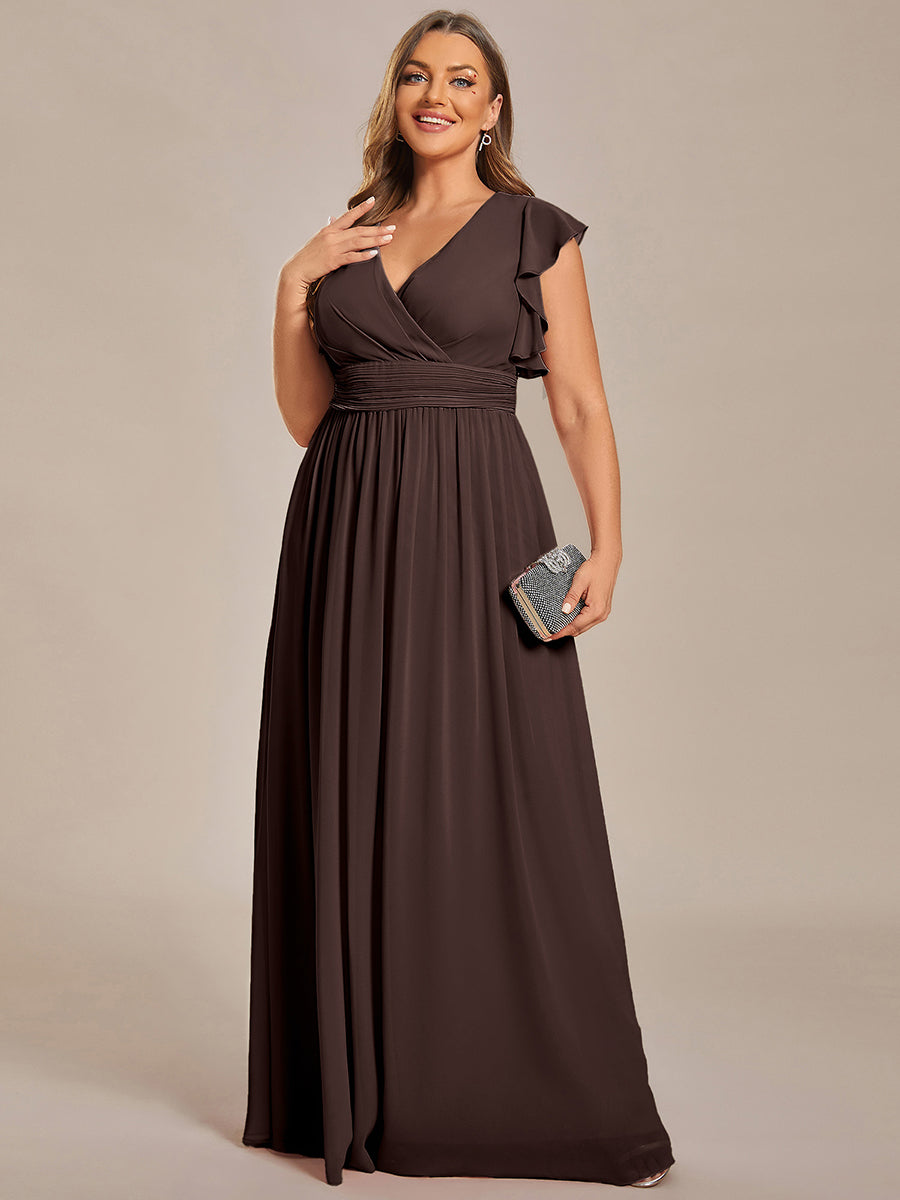 Robe demoiselle d'honneur en mousseline manches plissées avec découpe au dos #Couleur_Marron Espresso