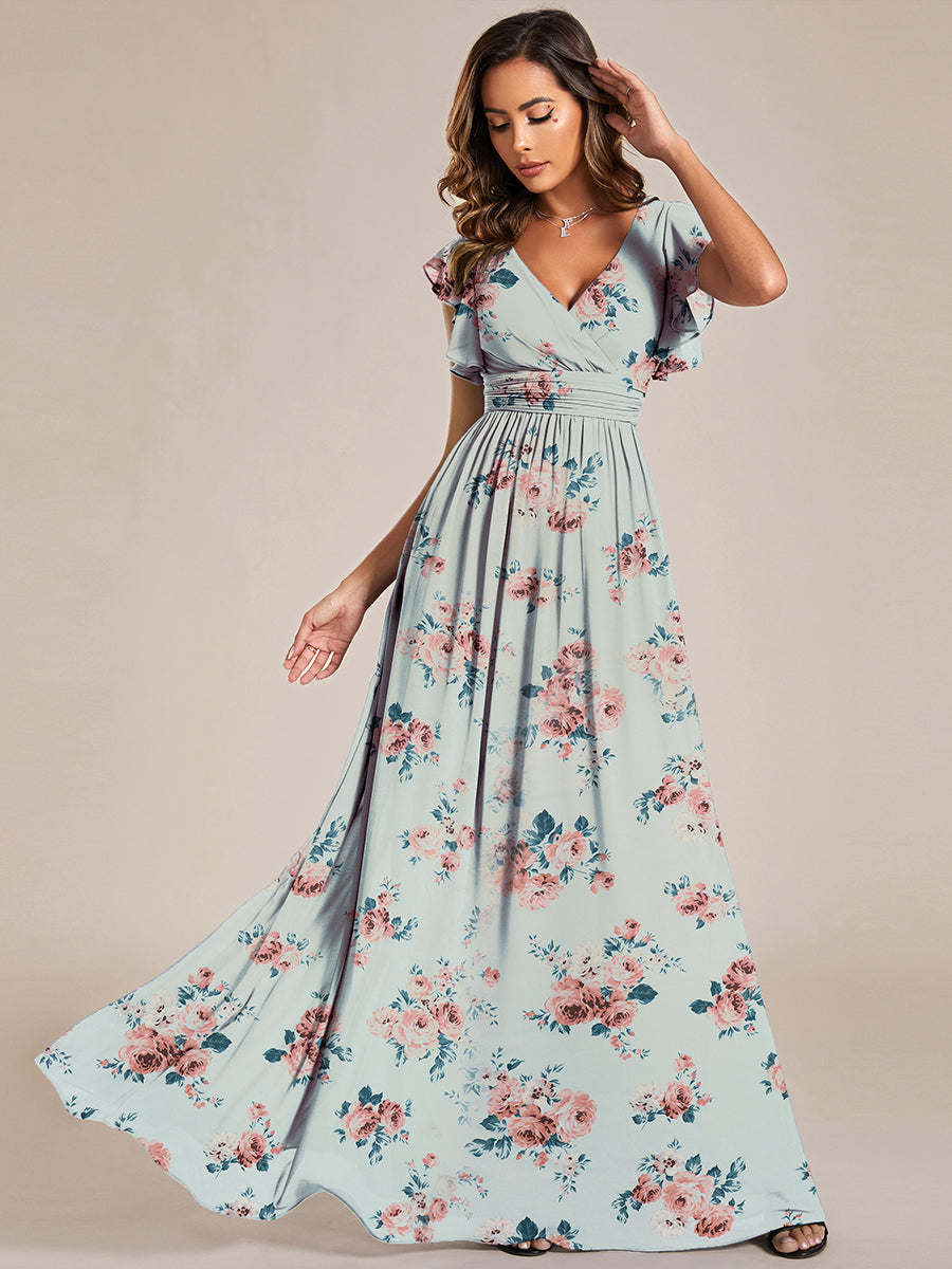 Robe de demoiselle d'honneur en mousseline de soie avec manches à volants et découpes au dos #Couleur_Floraison Ambrée