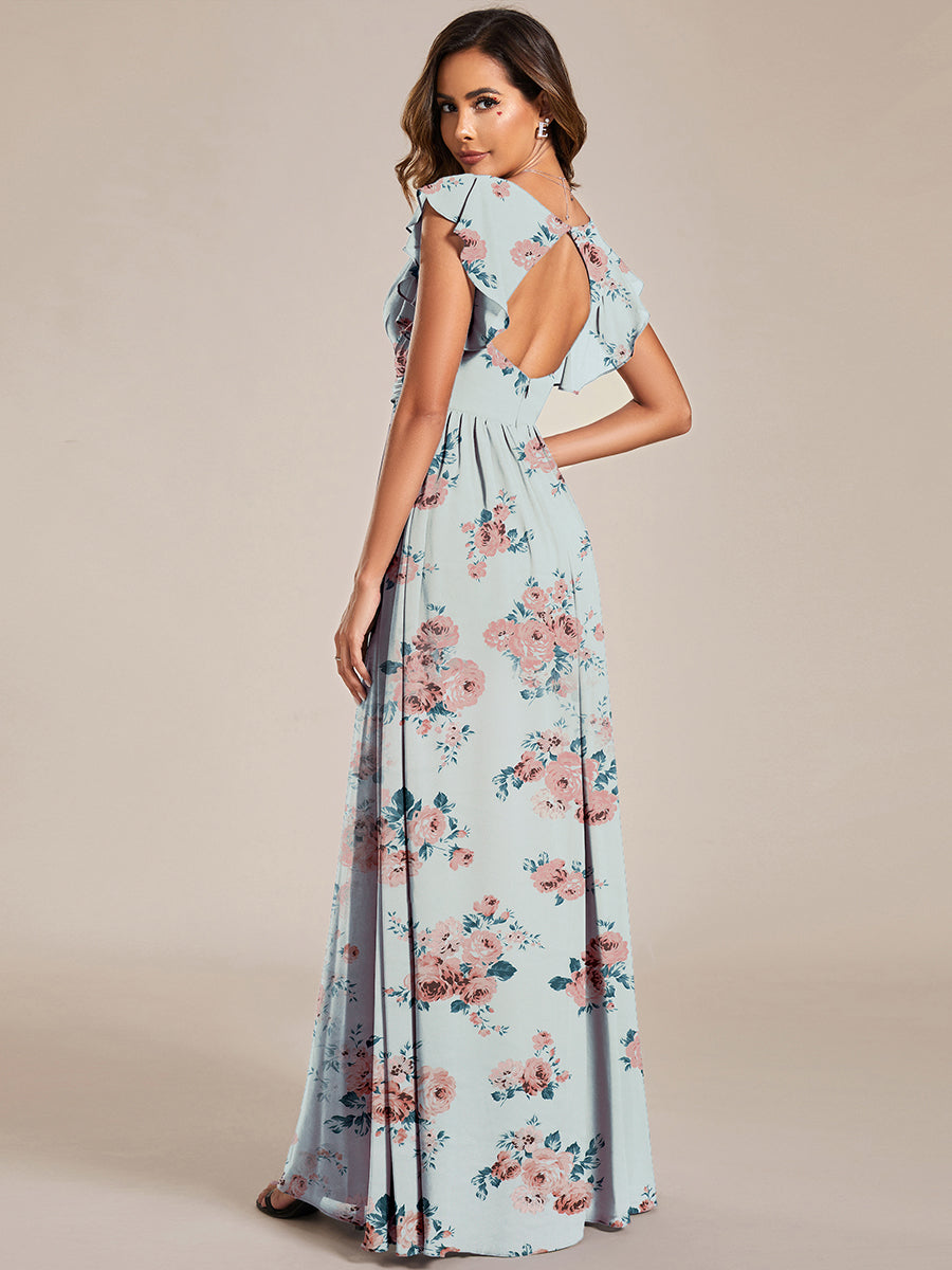 Robe de demoiselle d'honneur en mousseline de soie avec manches à volants et découpes au dos #Couleur_Floraison Ambrée