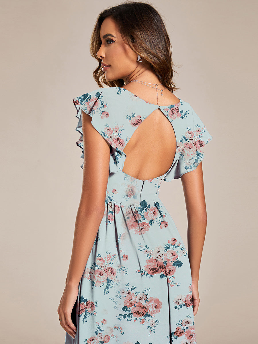 Robe de demoiselle d'honneur en mousseline de soie avec manches à volants et découpes au dos #Couleur_Floraison Ambrée