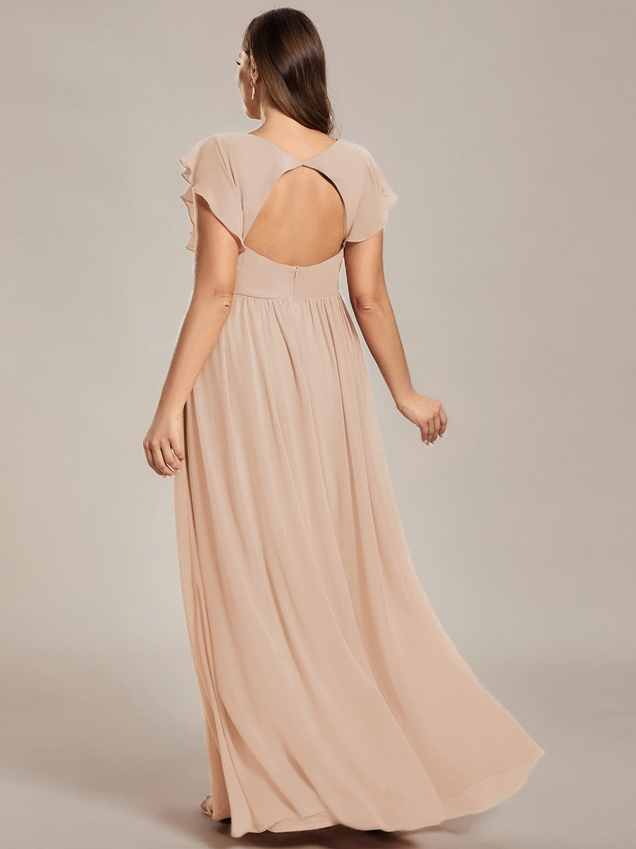 Robe de demoiselle d'honneur en mousseline de soie avec manches à volants et découpes au dos #Couleur_Blush