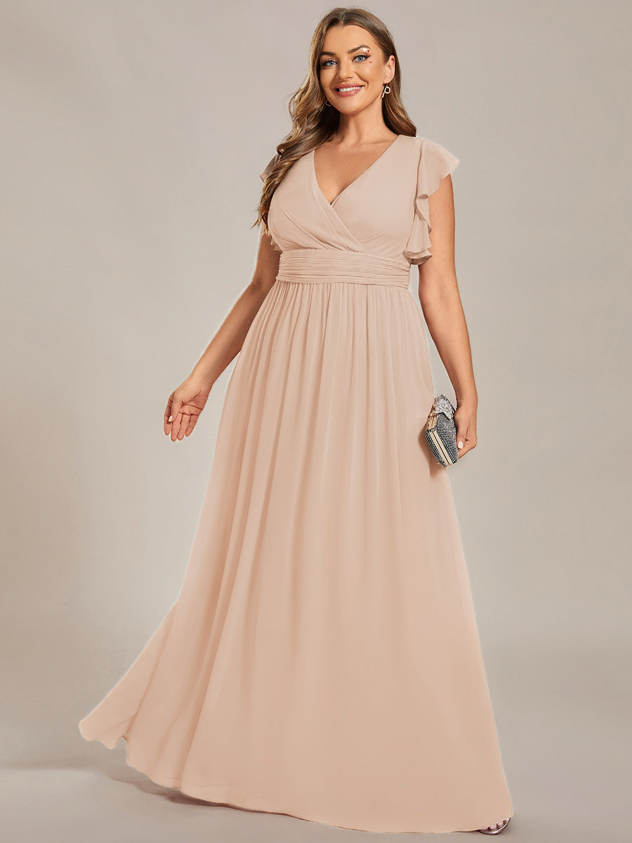 Robe de demoiselle d'honneur en mousseline de soie avec manches à volants et découpes au dos #Couleur_Blush