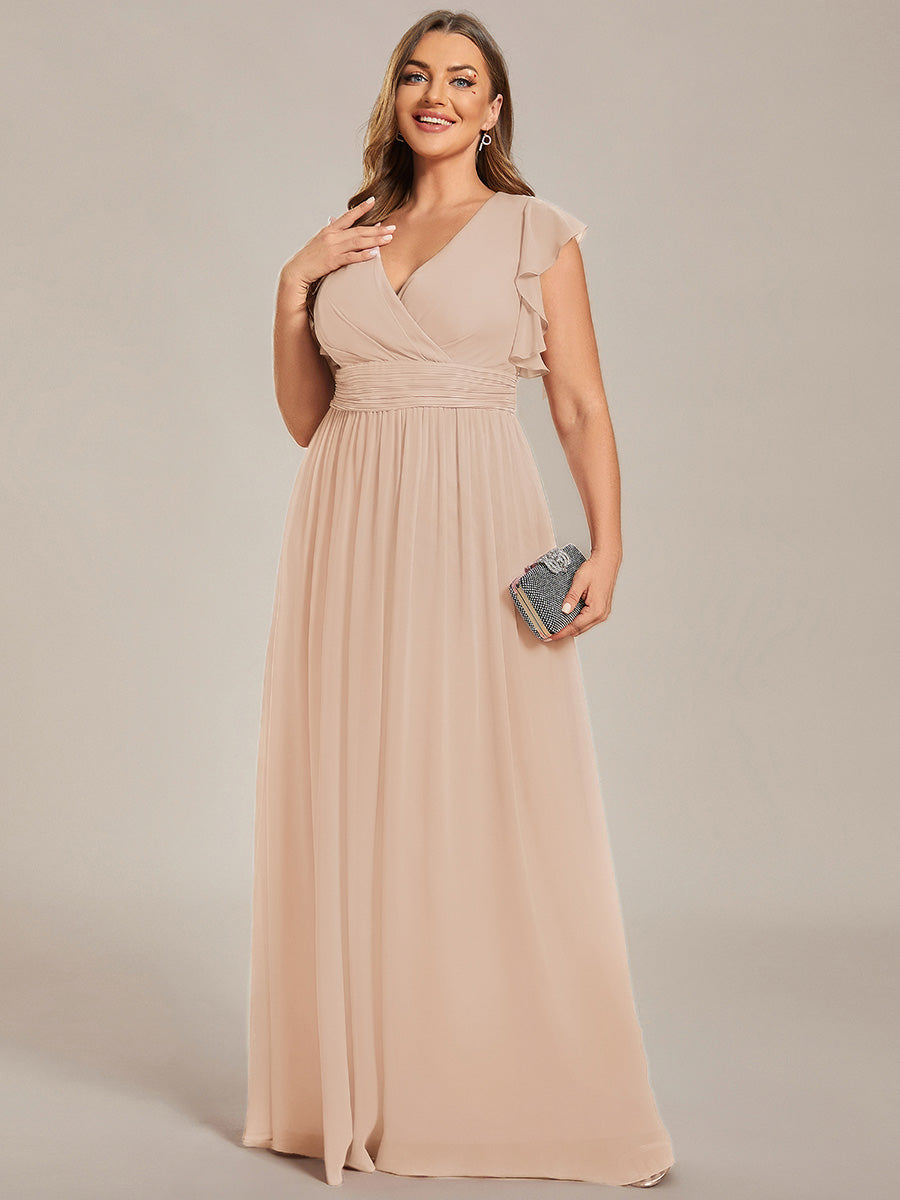 Robe de demoiselle d'honneur en mousseline de soie avec manches à volants et découpes au dos #Couleur_Blush