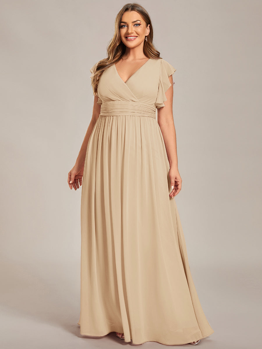 Robe demoiselle d'honneur Curvy mousseline manches plissées avec découpe au dos #Couleur_Charbon