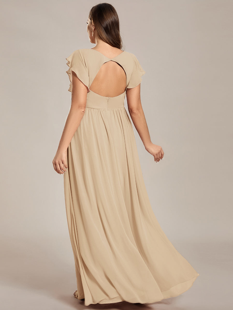 Robe demoiselle d'honneur Curvy mousseline manches plissées avec découpe au dos #Couleur_Charbon