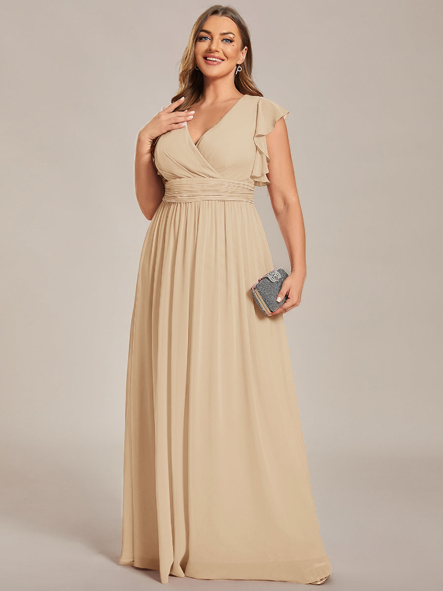 Robe demoiselle d'honneur Curvy mousseline manches plissées avec découpe au dos #Couleur_Charbon