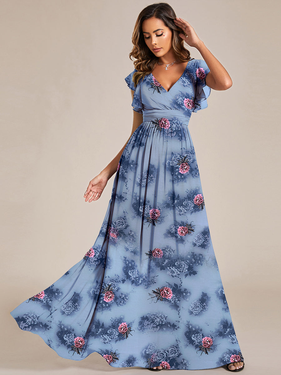 Robe de demoiselle d'honneur en mousseline de soie avec manches à volants et découpes au dos #Couleur_Pivoine Poussiéreuse