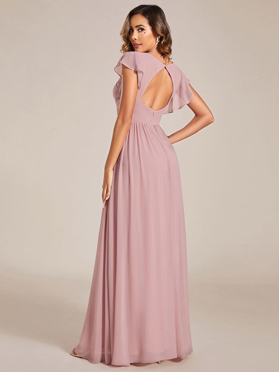 Robe demoiselle d'honneur en mousseline manches plissées avec découpe au dos #Couleur_Bordeaux Robe demoiselle d'honneur en mousseline manches plissées avec découpe au dos