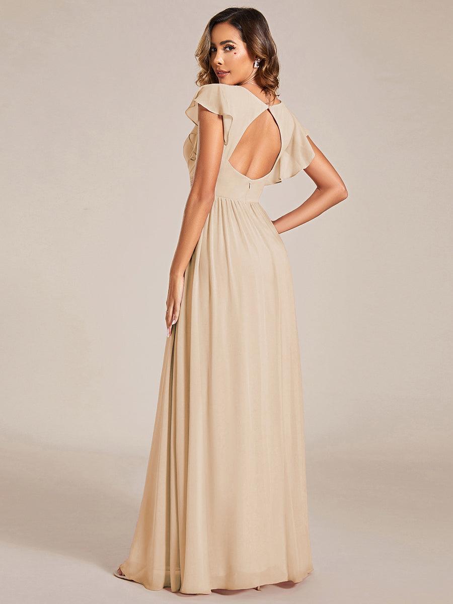 Robe de demoiselle d'honneur en mousseline de soie avec manches à volants et découpes au dos #Couleur_Dorée