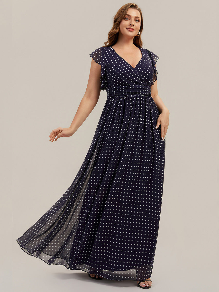 Robe de demoiselle d'honneur en mousseline de soie avec manches à volants et découpes au dos #Couleur_Pois Noirs