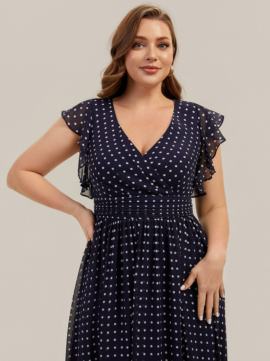Robe de demoiselle d'honneur en mousseline de soie avec manches à volants et découpes au dos #Couleur_Pois Noirs