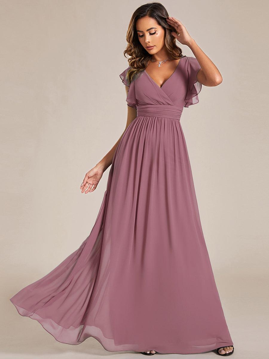 Robe demoiselle d'honneur Curvy mousseline manches plissées avec découpe au dos #Couleur_Orchidee