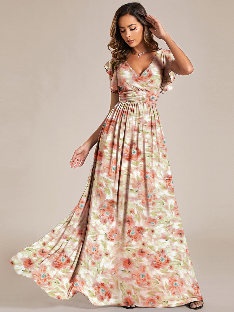 Robe de demoiselle d'honneur en mousseline de soie avec manches à volants et découpes au dos #Couleur_Brumaie de Palissandre
