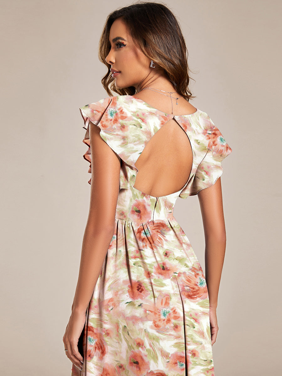 Robe de demoiselle d'honneur en mousseline de soie avec manches à volants et découpes au dos #Couleur_Brumaie de Palissandre