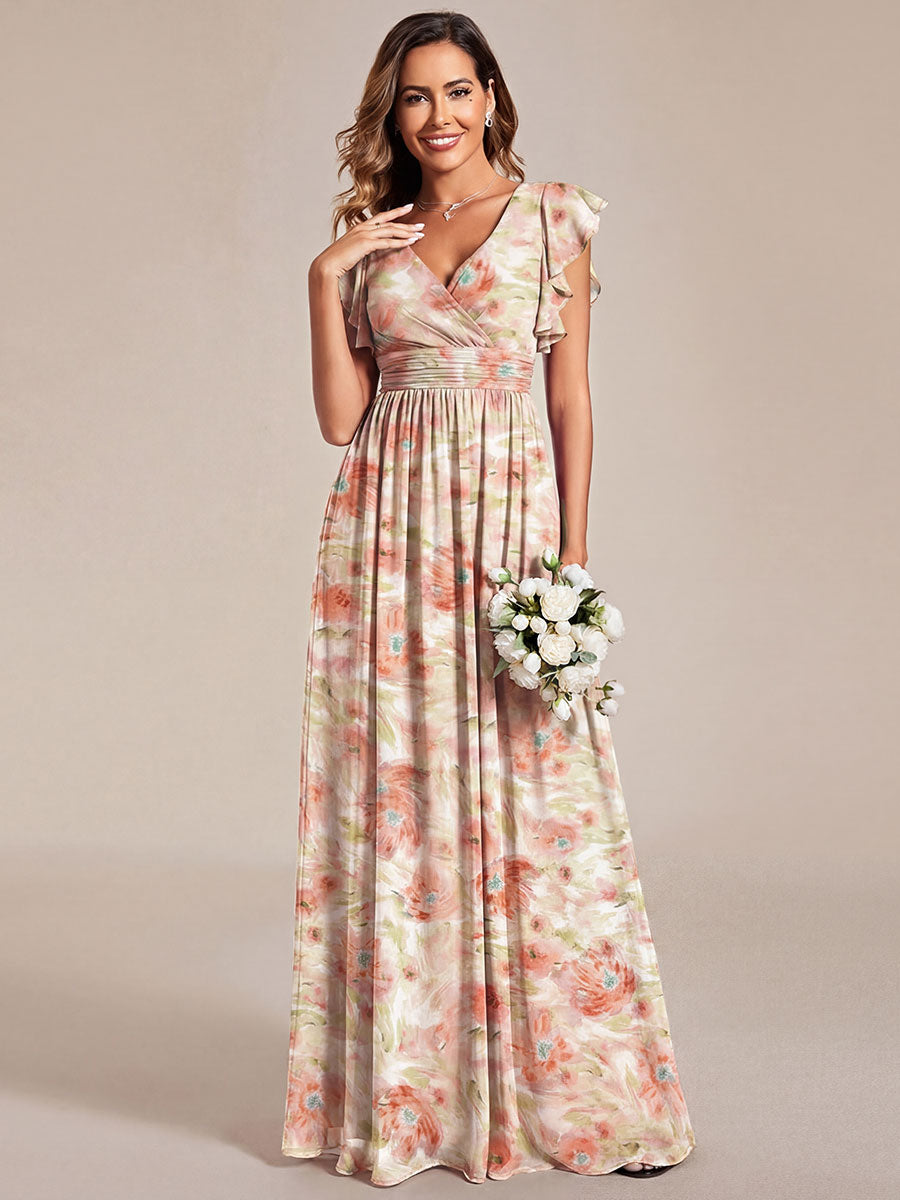 Robe de demoiselle d'honneur en mousseline de soie avec manches à volants et découpes au dos #Couleur_Brumaie de Palissandre