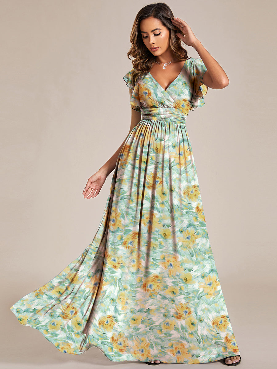Robe de demoiselle d'honneur en mousseline de soie avec manches à volants et découpes au dos #Couleur_Fougère Ensoleillée
