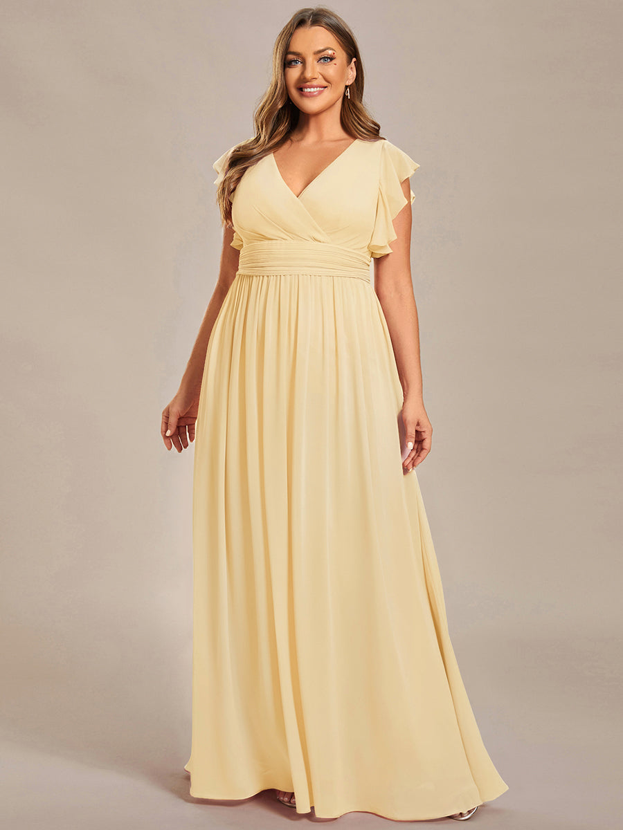 Robe demoiselle d'honneur Curvy mousseline manches plissées avec découpe au dos #Couleur_Jaune