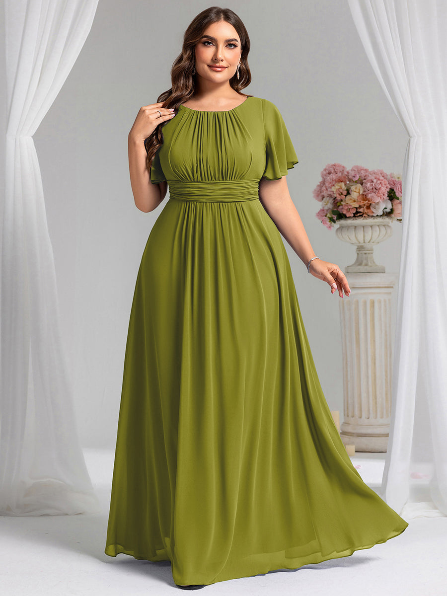 Robe D'invité De Mariage En Mousseline De Soie Mi-Longue Plissée à Manches à Volants Et Col En V #Couleur_Citron