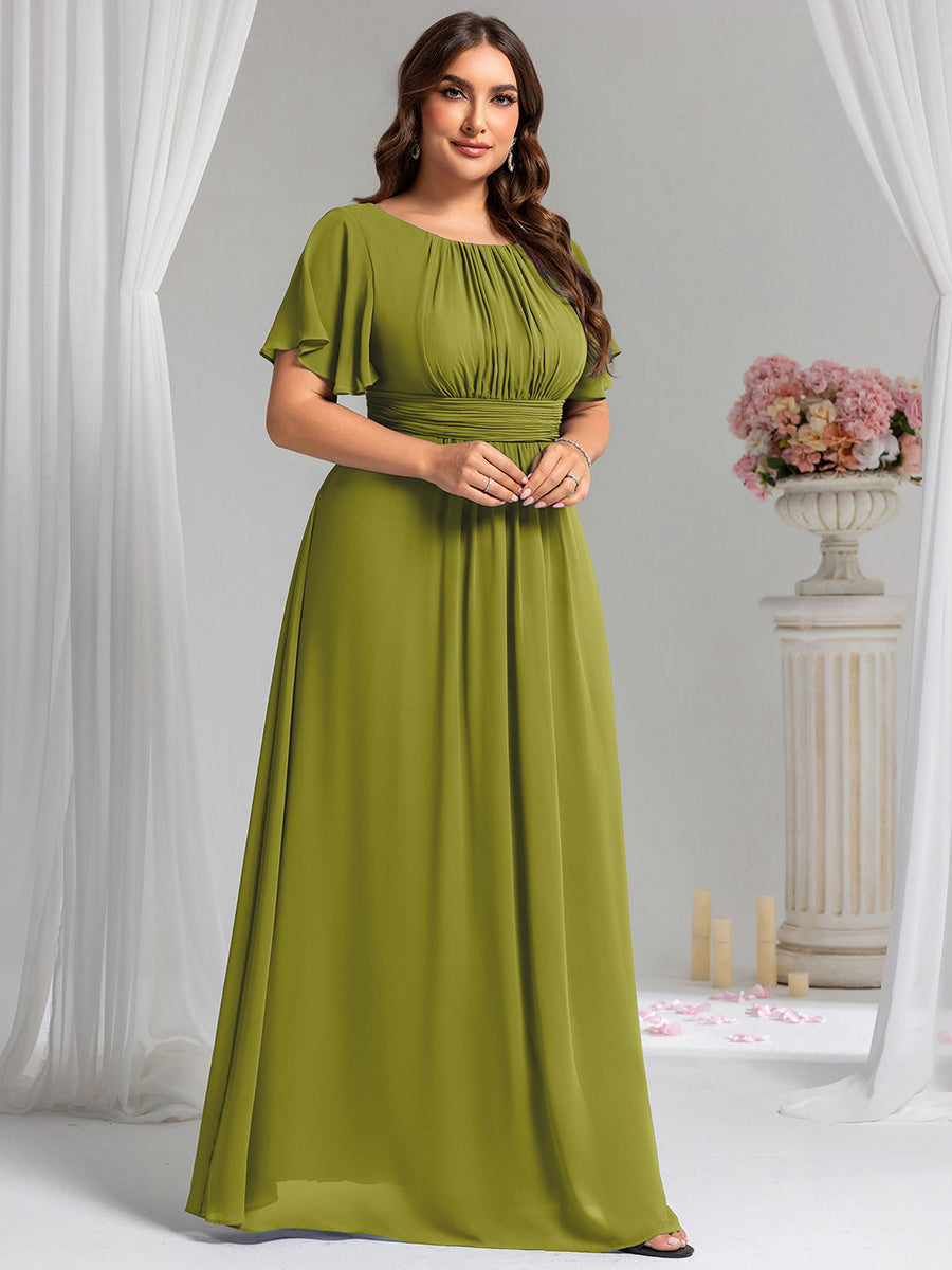 Robe D'invité De Mariage En Mousseline De Soie Mi-Longue Plissée à Manches à Volants Et Col En V #Couleur_Citron