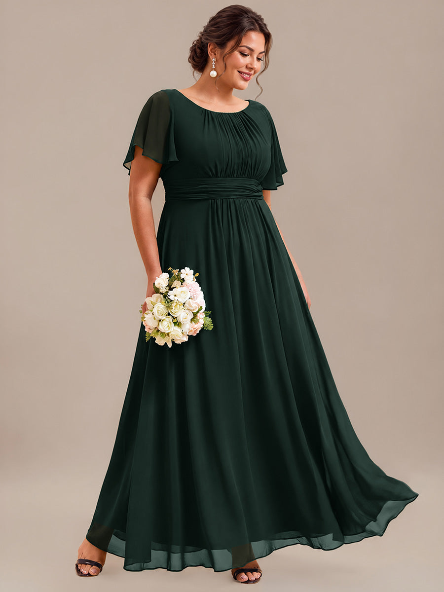 robe longue à manches courtes avec volants et plis en forme de A #Couleur_Vert forêt foncé